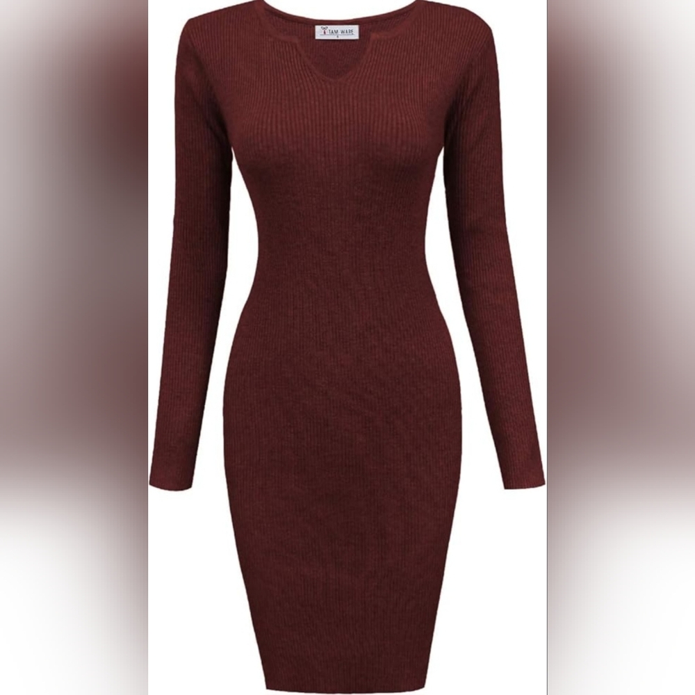 Tom's Ware ~ Maroon Long Sleeve Ribbed Knit Mini Dress